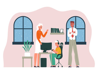 Kid video game addiction, angry parents shouting at young gamer. Video game addiction fam quarrel, disgruntled parents and teenage gamer vector illustration. Game addiction