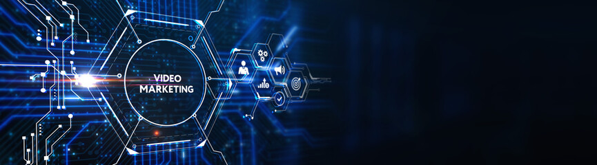 Video marketing and advertising concept on screen.  Business, Technology, Internet and network concept.3d illustration