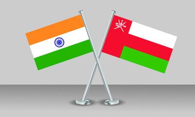 Crossed flags of Oman and India. Official colors. Correct proportion. Banner design