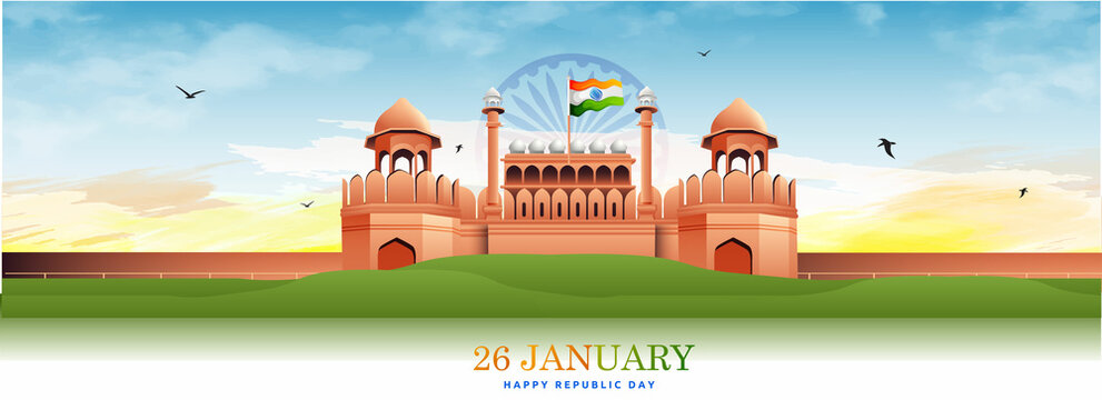 26 january with flag art indian celebration