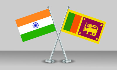 Crossed flags of Sri Lanka and India. Official colors. Correct proportion. Banner design