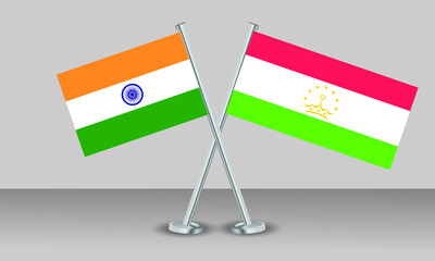 Crossed flags of Tajikistan and India. Official colors. Correct proportion. Banner design