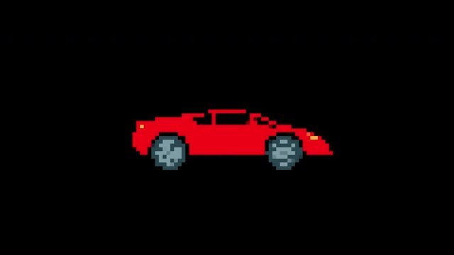 pixel sport car Glitch icon animated. isolated on black background. digital glitch effect. 4K video. cool effect.