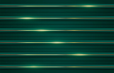 Abstract green background with horizontal golden lines. Vector illustration.