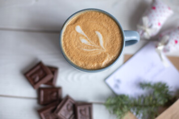 Obraz na płótnie Canvas Cup of coffee, cappucino, latte, cacao. Art photo of coffee shop menu