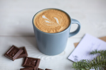 Cup of coffee, cappucino, latte, cacao. Art photo of coffee shop menu