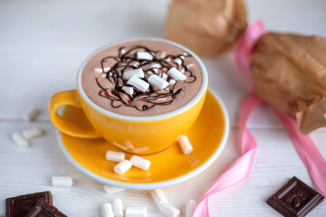 Cup of coffee, cappucino, latte, cacao. Art photo of coffee shop menu