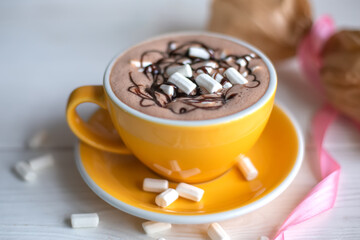 Cup of coffee, cappucino, latte, cacao. Art photo of coffee shop menu