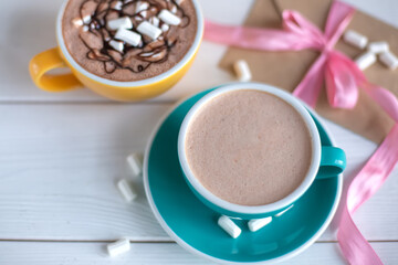 Cup of coffee, cappucino, latte, cacao. Art photo of coffee shop menu