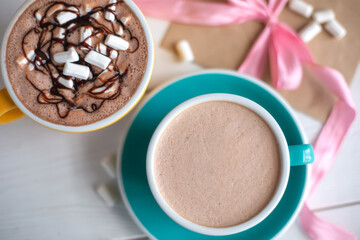Cup of coffee, cappucino, latte, cacao. Art photo of coffee shop menu