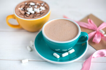 Cup of coffee, cappucino, latte, cacao. Art photo of coffee shop menu