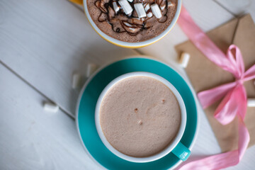 Cup of coffee, cappucino, latte, cacao. Art photo of coffee shop menu