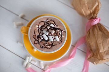 Cup of coffee, cappucino, latte, cacao. Art photo of coffee shop menu