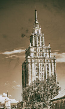 Latvian Academy of Science building in the city center of Riga, Latvia.
