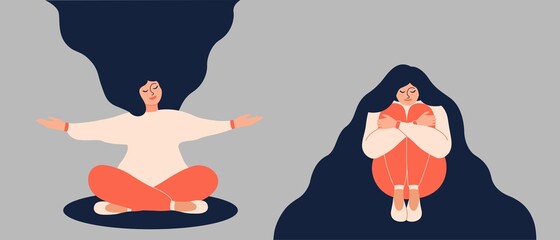 Happy woman and sad woman.