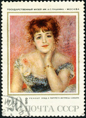 USSR - CIRCA 1970: a stamp printed by USSR shows a picture of artist Renoir 