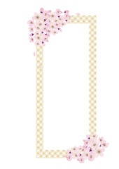 コーナーに桜の花の咲いた短冊形フレーム　金の七宝文様