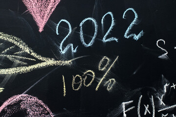 school board with numbers and drawings drawn in chalk