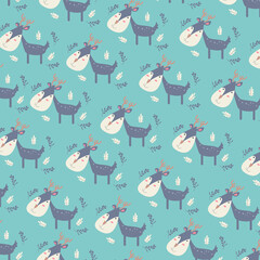 Illustration graphic seamless pattern abstract cute deer cartoon premium vector 
for kids and baby. Print on cloth, fabric, linen, textile and wallpaper background