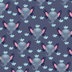 Illustration graphic seamless pattern abstract adorable cute elephant cartoon premium vector 
for kids and baby. Print on cloth, fabric, linen, textile and wallpaper background
