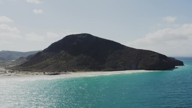 Drone pulls back from the Tecolote Beach, Baja, Mexico