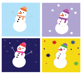 set of four  colorful snowman