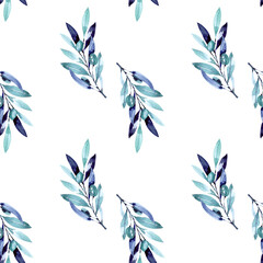 Seamless pattern with Watercolor olives on white