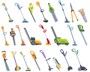 Garden trimmer icons set cartoon vector. Clipper backyard. Care cutter