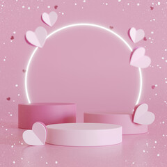Valentine's day background with podium for product display. 3d rendering.