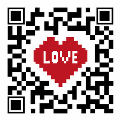 Decorative QR code with a heart, color vector illustration on a white background