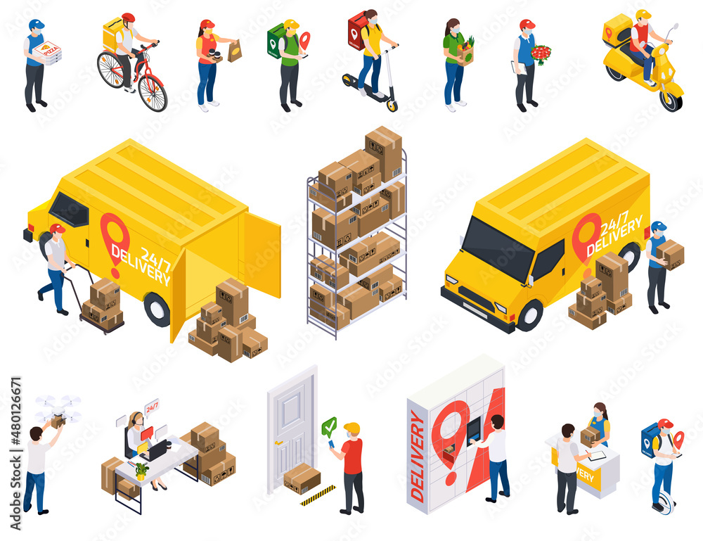 Poster delivery company icon set