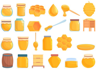 Nectar icons set cartoon vector. Bee propolis. Beehive cell