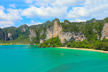 Picturesque seascape with limestone mountains. Beautiful tropical island in krabi, Thailand.