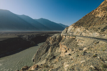 Nice View to the Dirty Water of Mountain River in Gilgit Baltistan Region, Pakistan