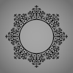 Decorative frame Elegant vector element for design in Eastern style, place for text. Floral black and gray border. Lace illustration for invitations and greeting cards