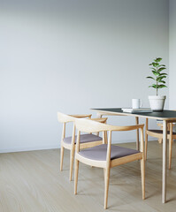 Obraz na płótnie Canvas Dinning table and chair minimal style in white room. 3D illustration