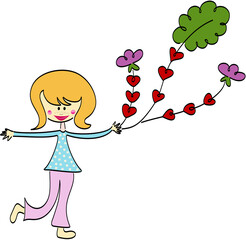 Funny young girl with flowers