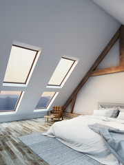 Loft style attic bedroom - 480128031