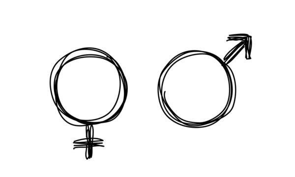 Hand drawn style of gender icon for man and woman. Vector