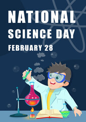 vector illustration science day poster. Young scientists researching in the lab can use for posters, background, web