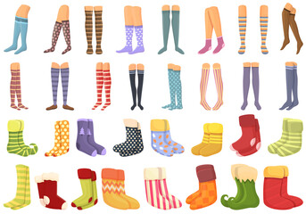 Stockings icons set cartoon vector. Xmas sock. Leg care