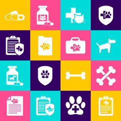 Set Clinical record pet, Crossed bones, Dog, Veterinary clinic, and icon. Vector