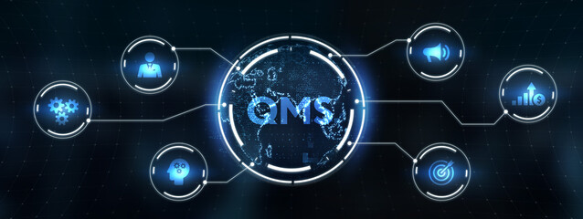 Quality management system business and industrial technology concept. QMS. 3d illustration
