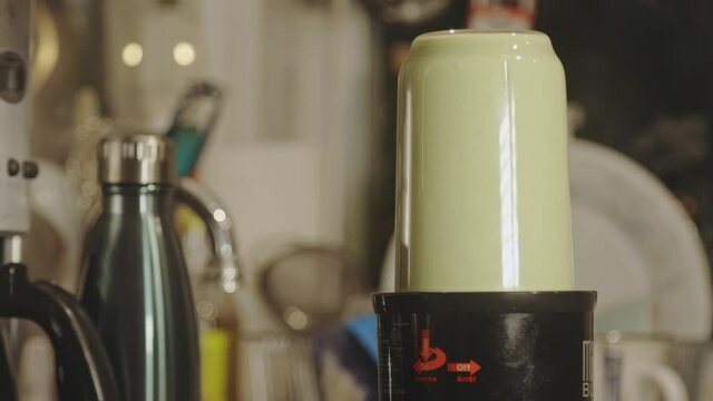 Detox Smoothie In A Bullet Blender In The Kitchen. close up