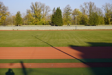 Arad, Arad Romania - December 9 2021: Stadium with running track athletics stadium