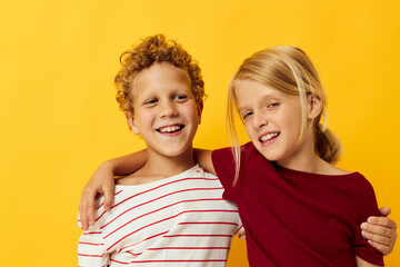 Cute stylish kids casual wear games fun together isolated background