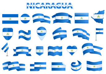 Fototapeta premium Nicaragua icons set cartoon vector. Freedom flag. Country celebration