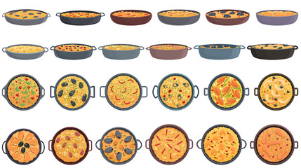 Paella icons set cartoon vector. Cook dish. Cuisine delicious