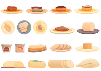 Foie gras icons set cartoon vector. French food. Liver pate - obrazy, fototapety, plakaty