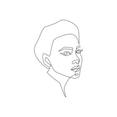 Abstract Woman face one line drawing. Minimalistic abstract female portrait continuous linear simple style for print t-shirt, slogan design, posters, postcards. Doodle Vector illustration